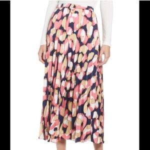 J. Crew Pleated Midi Skirt Women Navy Pink White Size 2